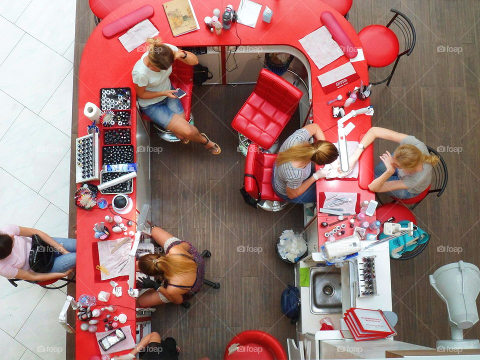 cosmetic services for girls in the mall, top view