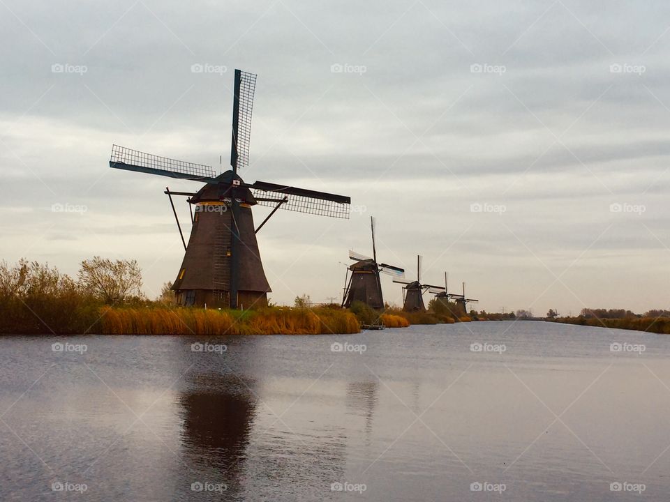 Mills on Kinderdijk in Holland. UNESCO World Heritage 
