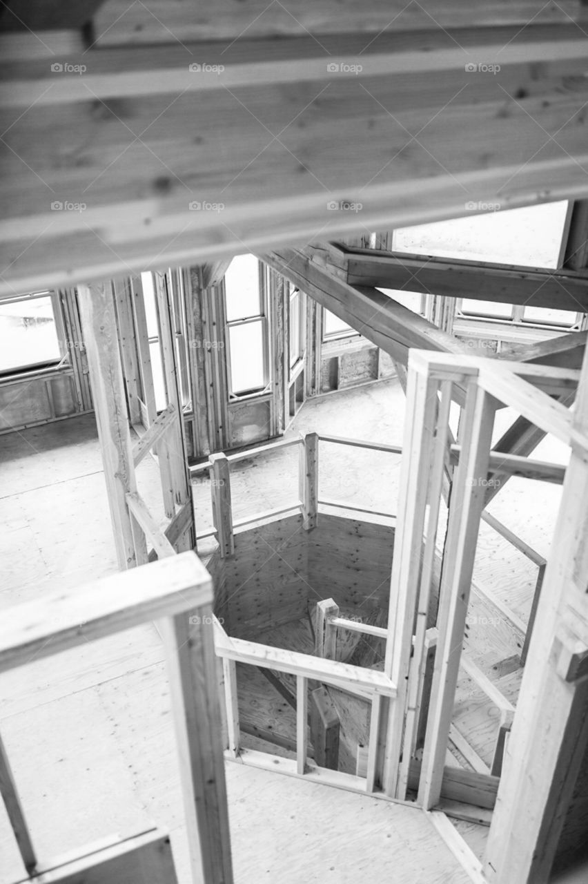 Abandoned home, left just after finishing the construction of the framing. This unique structure, located in Western Montana, sits waiting for the right person to complete this mysterious masterpiece. 