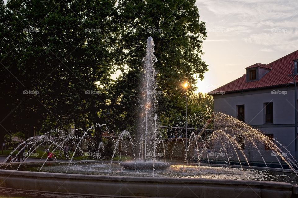 Fountain at sunset