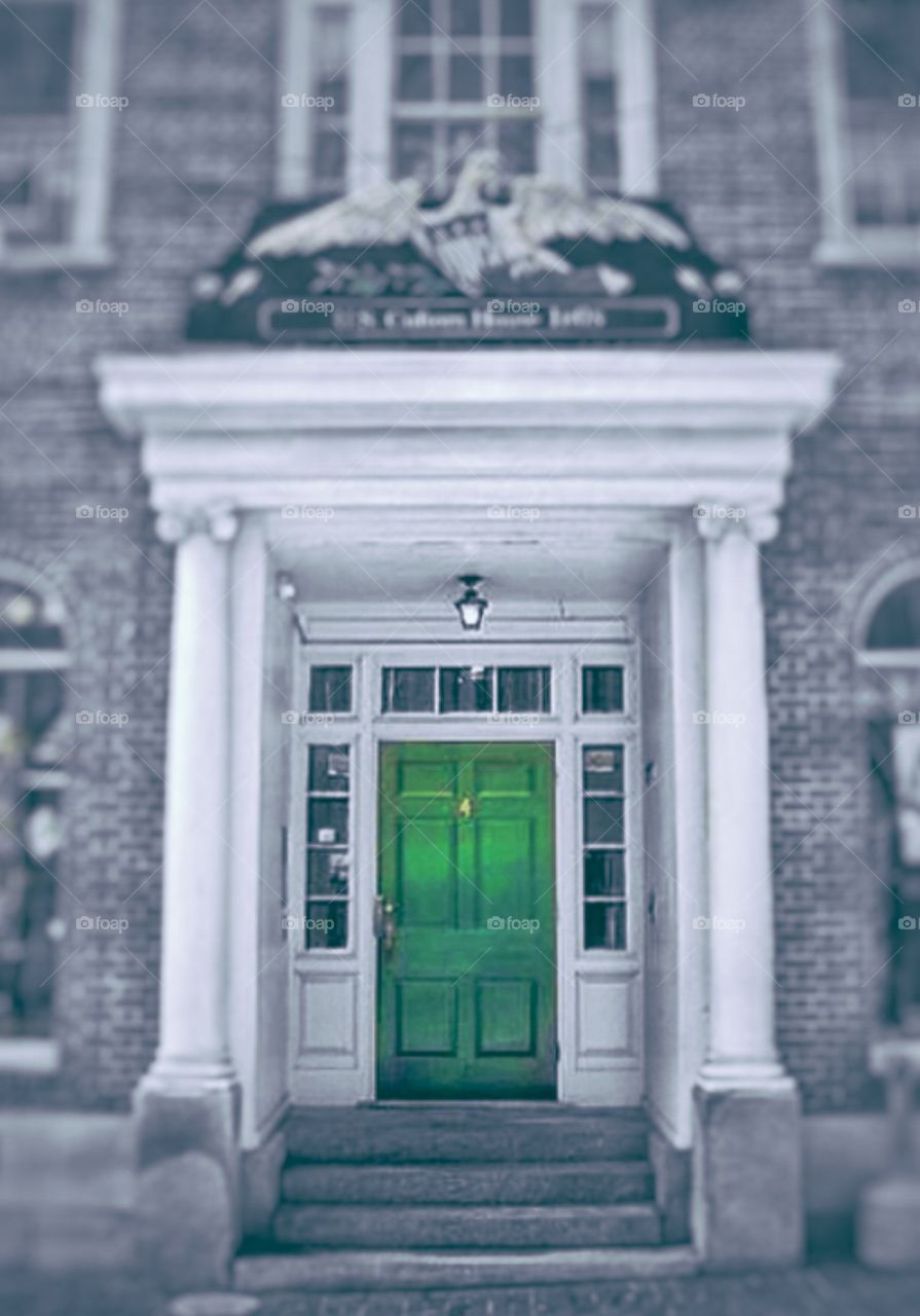 Plymouth, MA. Green door at the customs house