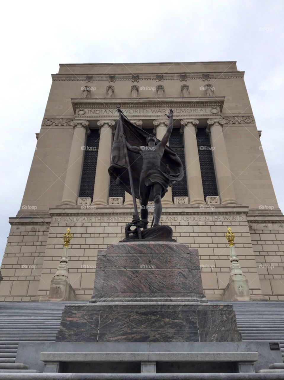 Indianapolis , Indiana World War Memorial .  To vindicate the principles of peace and justice in the world.