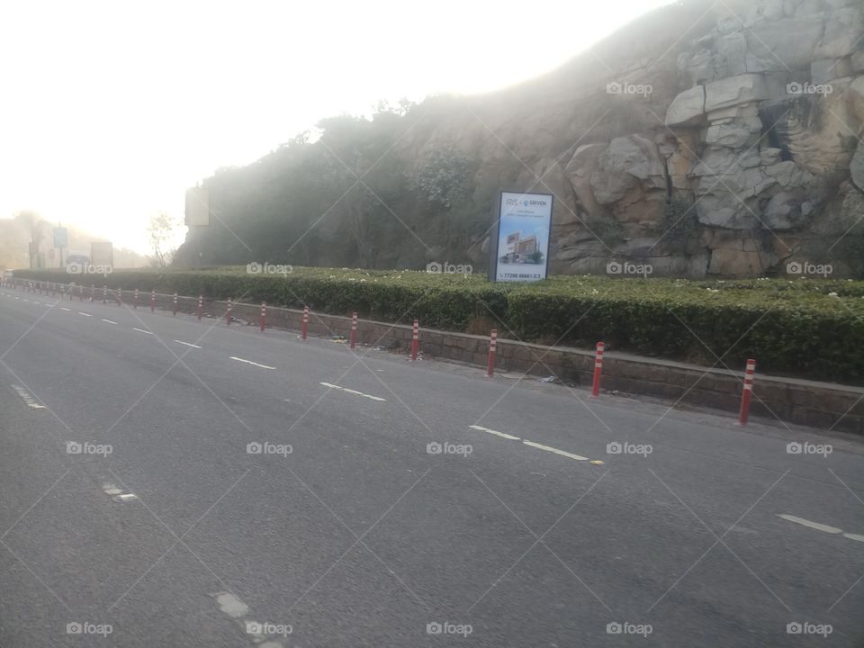 mountain, trees, road