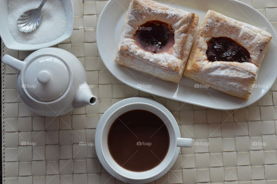 High angle view of breakfast