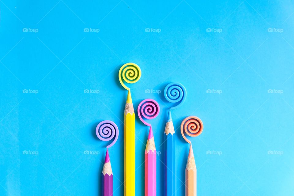 Swirl of colorful pencils