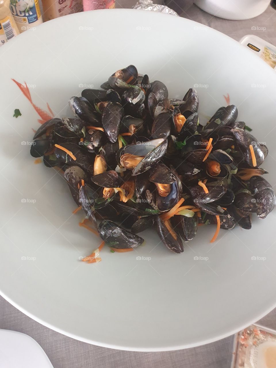 Plate full of mussels