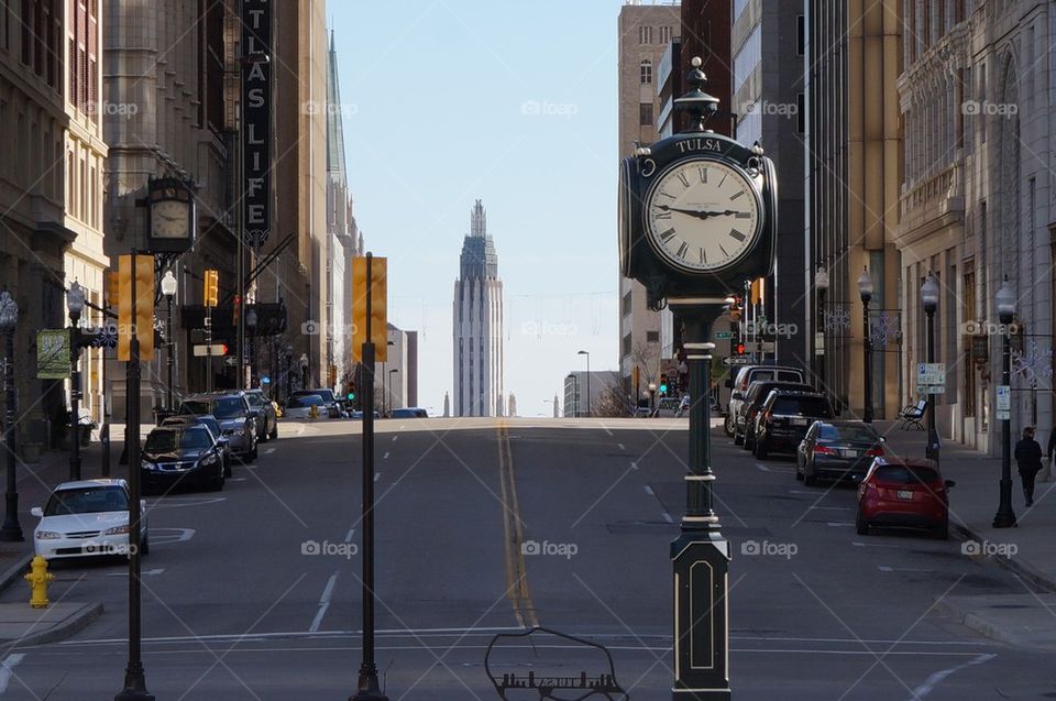 Downtown street view at dusk