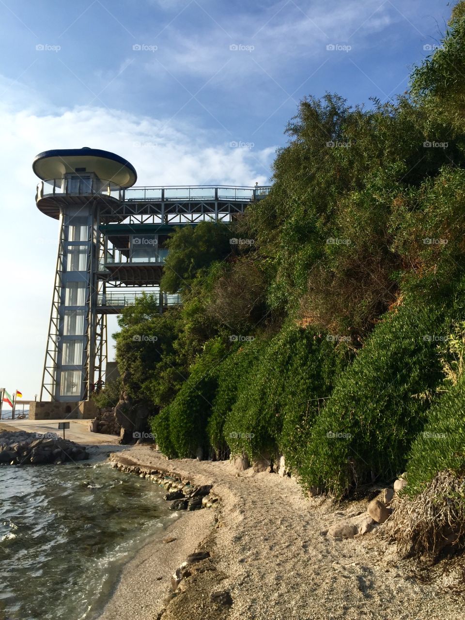 On the sea coast with elevator 