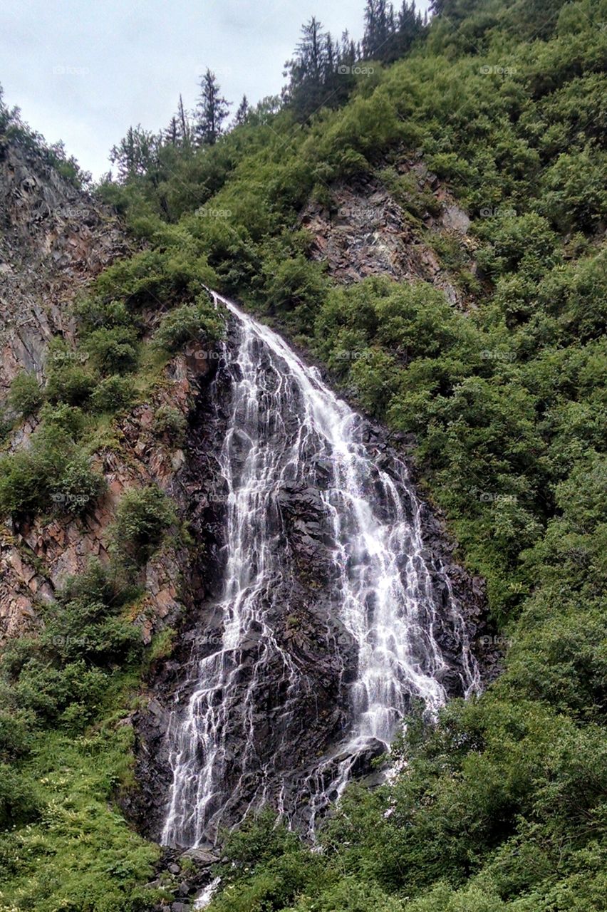 Horse Tail Falls cascade in Alaska