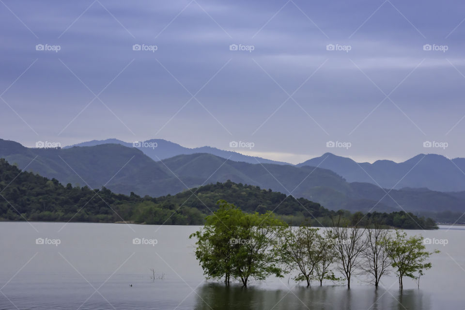 The beauty of the sky and the water at Kaeng Krachan Dam ,Phetchaburi in Thailand.