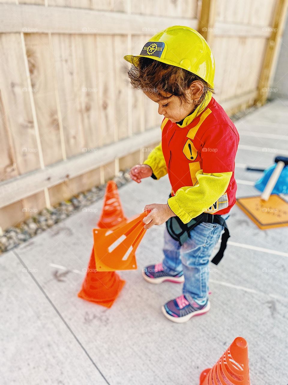 Toddler girl dressed as construction worker, toddler dresses in costume for Halloween, ready to go trick or treating, construction worker costume, Halloween with toddlers 