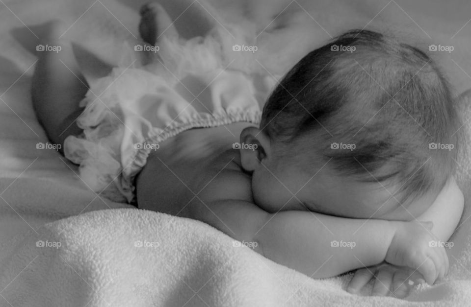 Black and white sleeping baby