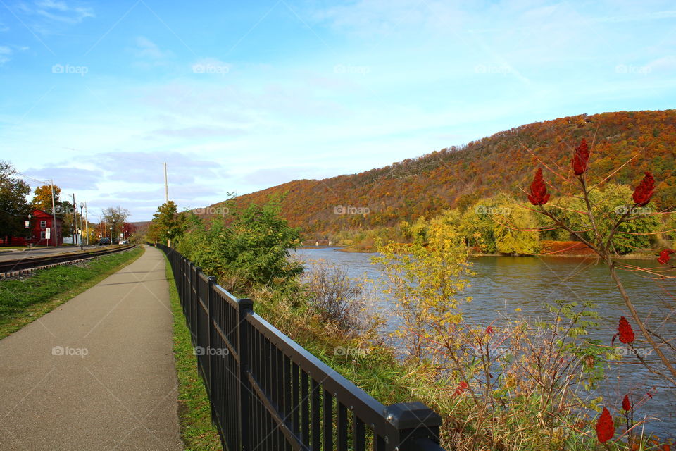 Fall scenery overlooking Susquehanna river in Towanda Pennsylvania 