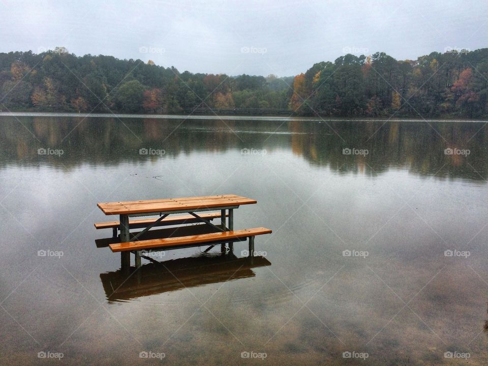 Picnic in the Lake. After several days of rain, I spotted this picnic table in the lake rather than next to it!