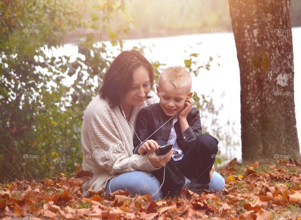 Fall, Nature, Outdoors, Woman, Child