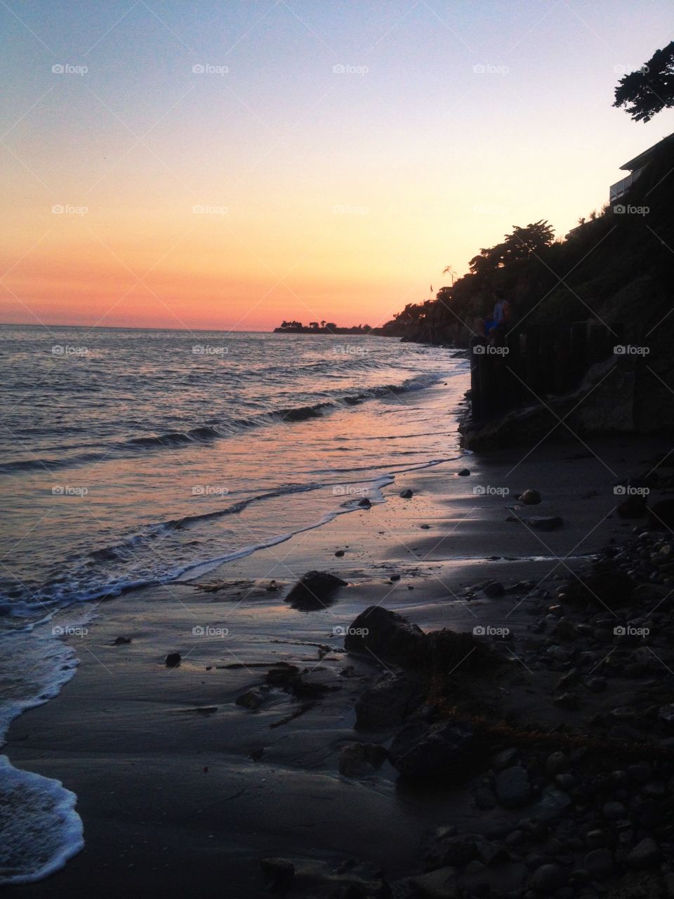 Seaside village beach of Isla Vista, California at dusk 