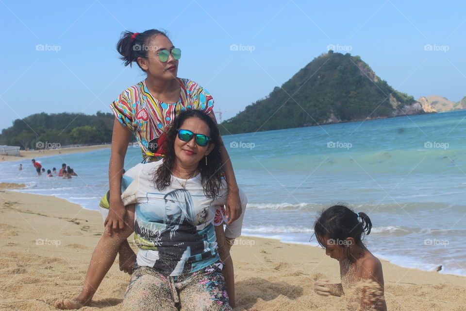 holiday, happy family, Kuta beach, lombok