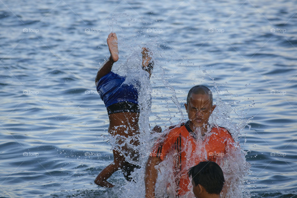 Childhood in action, jump and swim