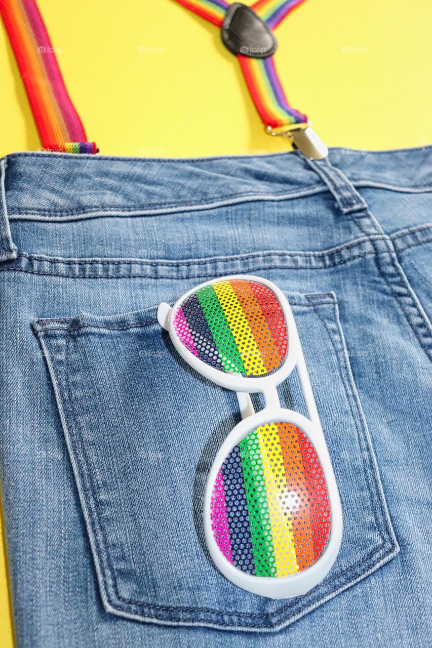 Rainbow glasses and suspenders