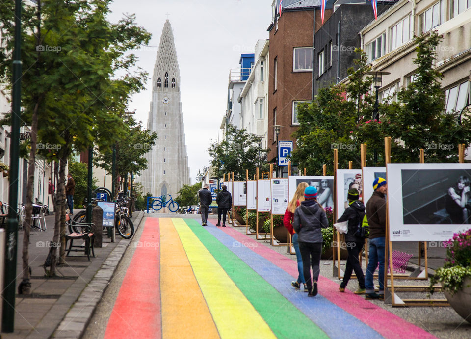 Colorful street in Reykjavik. 