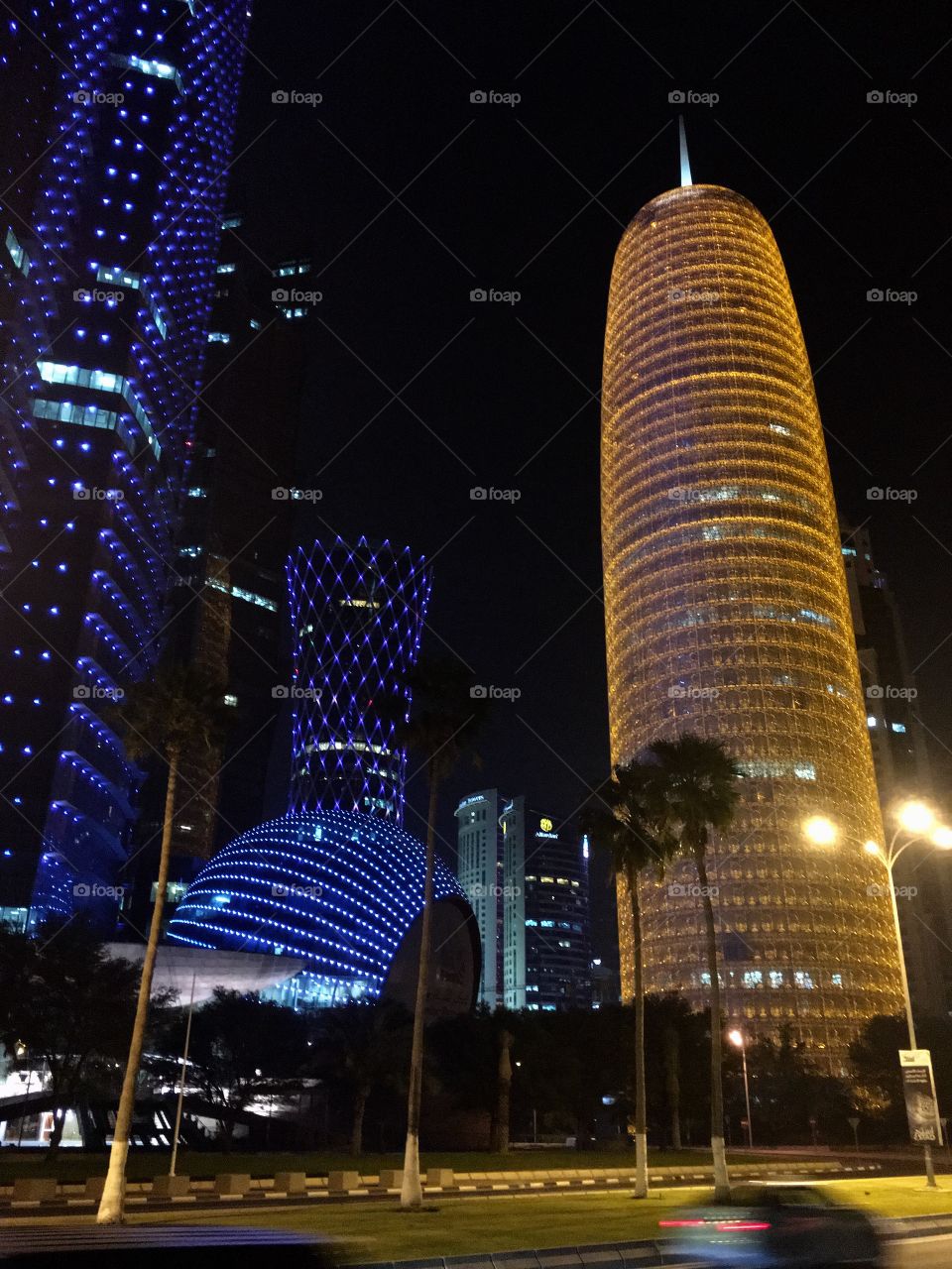 Beautiful Doha Qatar skyscrapers and  towers building with beautiful light
