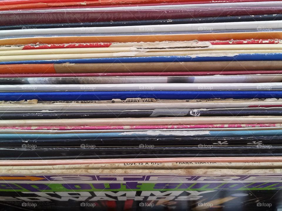record collection . a row of records