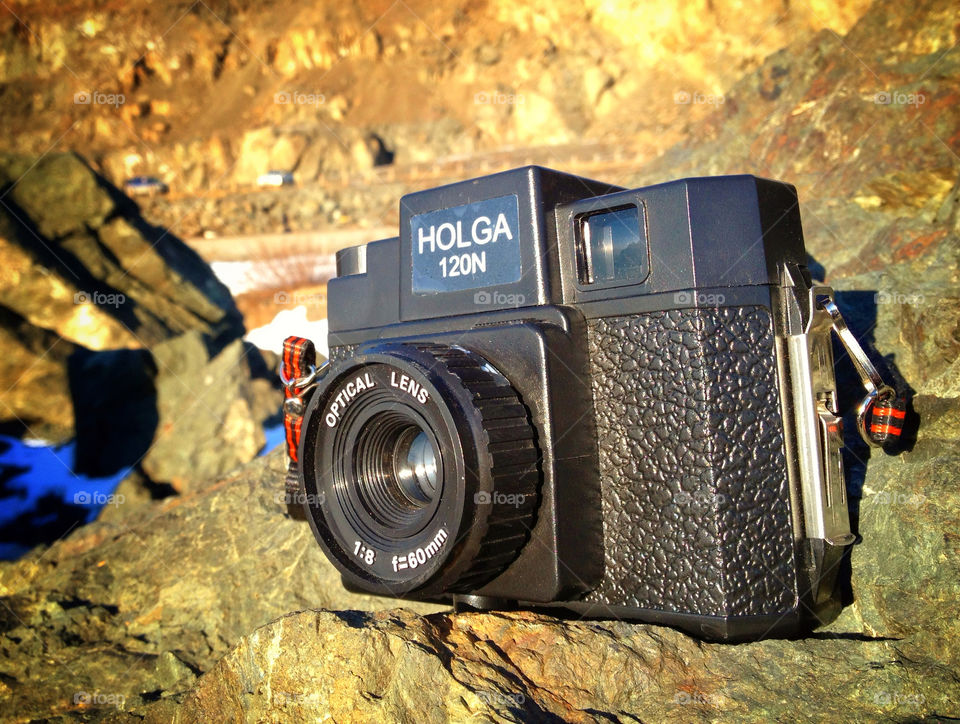 Analog camera in a landscape