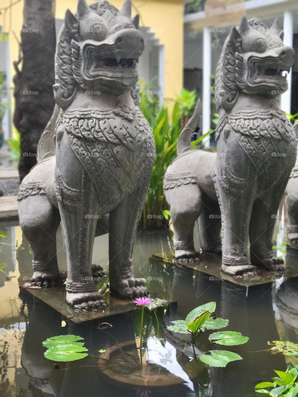 Pink Lotus Flower, Statues, Phnom Penh Cambodia