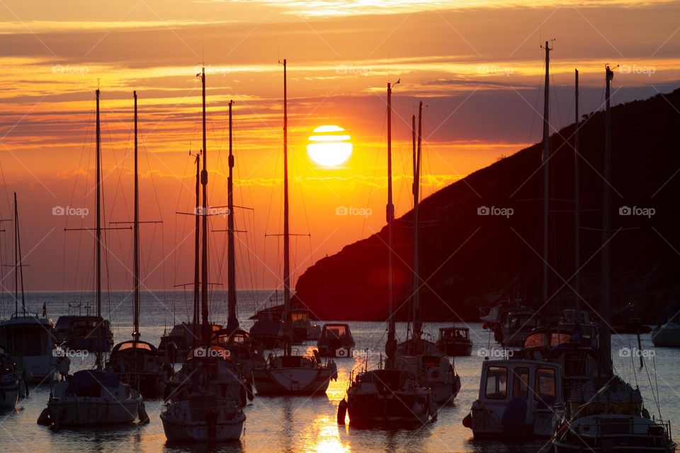 warm sunset in a harbour