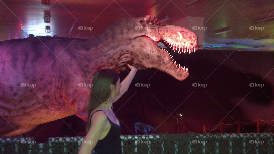 Petting a dinosaur