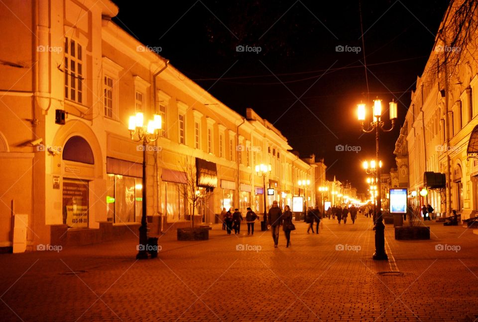 night city. pedestrian street in Nizhny Novgorod