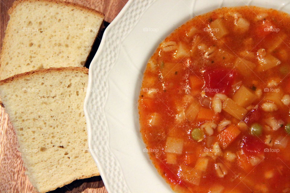 Homemade bread and soup