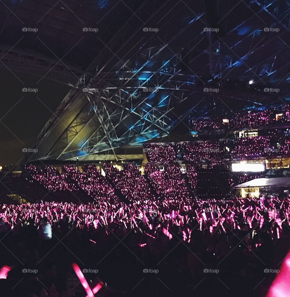A sea of pink light sticks seen at Singapore’s National Stadium during a Jay Chou concert.