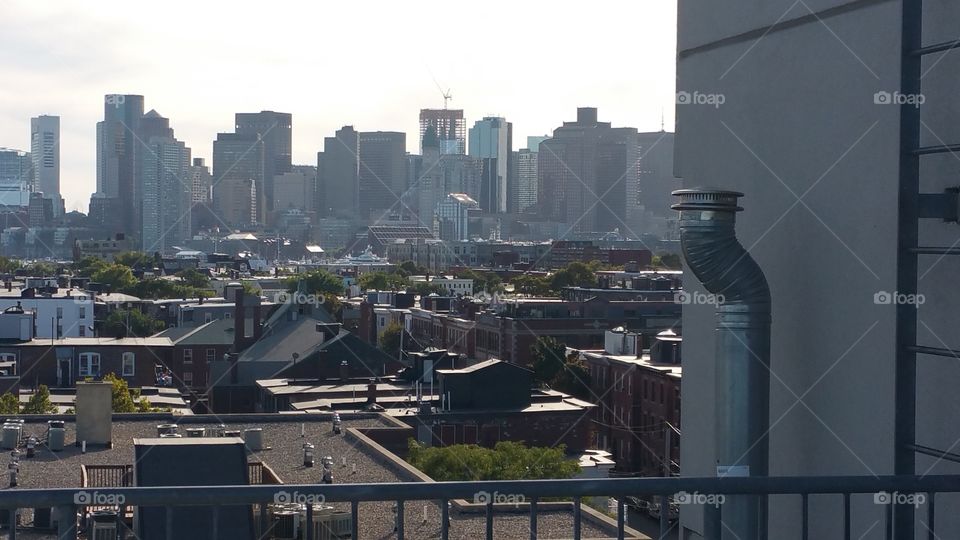 Rooftop Deck Boston Skyline. On top of a apartment complex