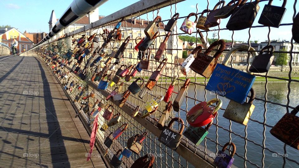 Love Locks on Bernatka Bridge Krakow Poland