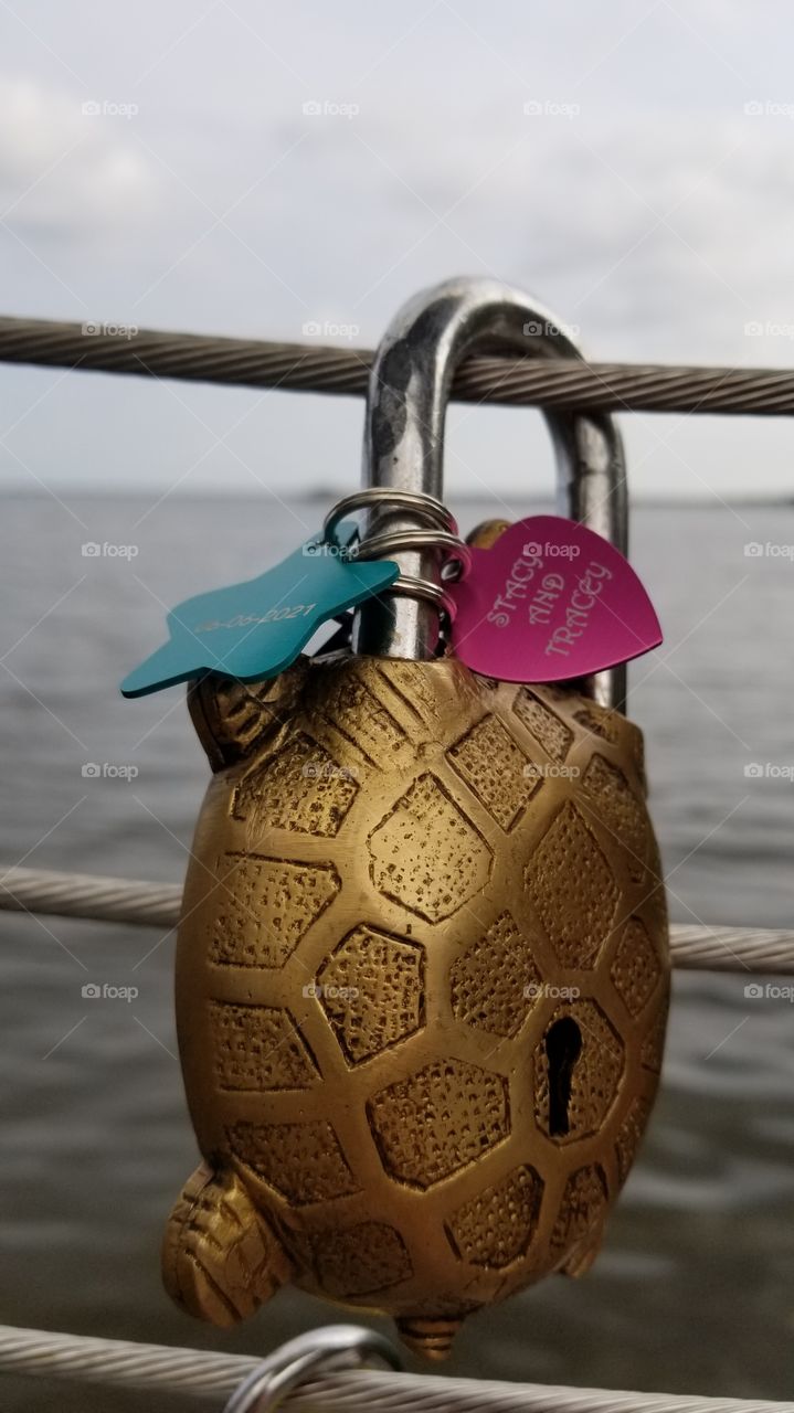 Love lock with pink tag