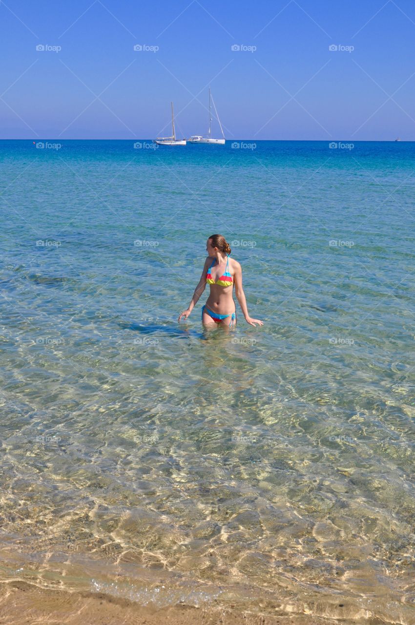 Swimming on Mediterranean Sea Sardinia island 