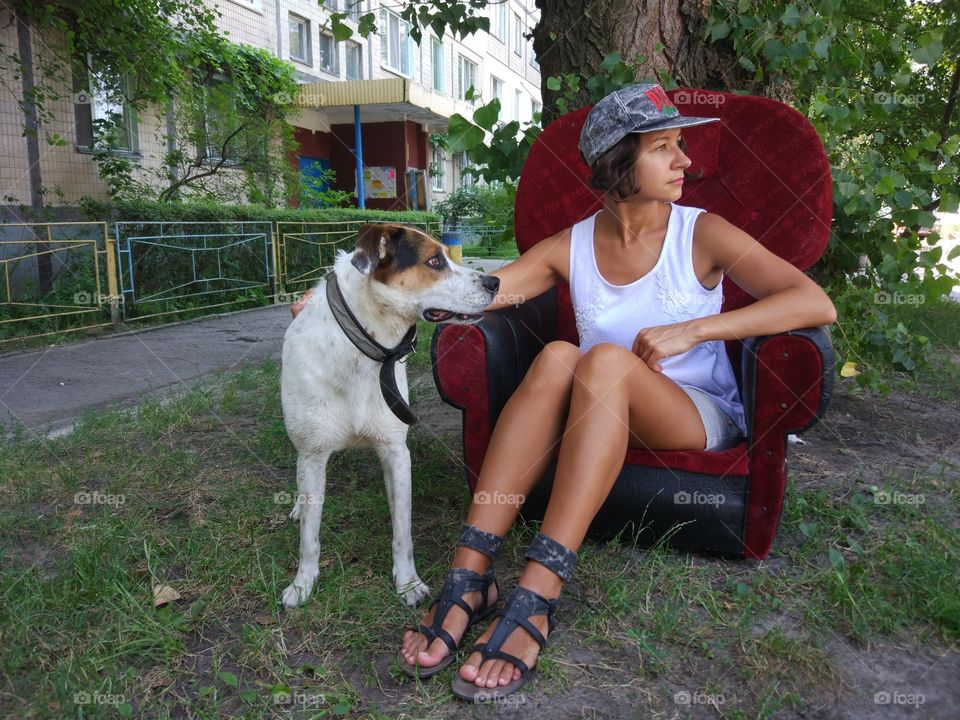 Girl with funny dog