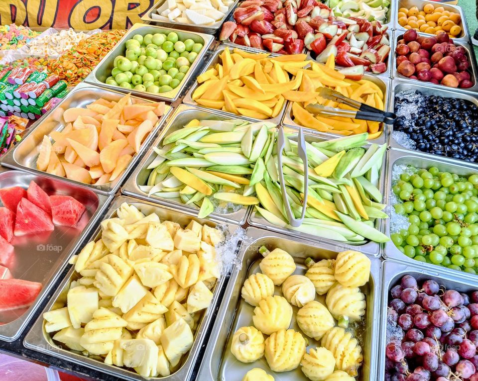 Colorful food on display.