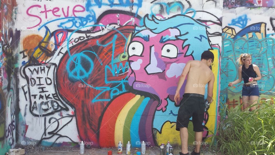 Graffiti, Spray, People, Woman, Vandalism