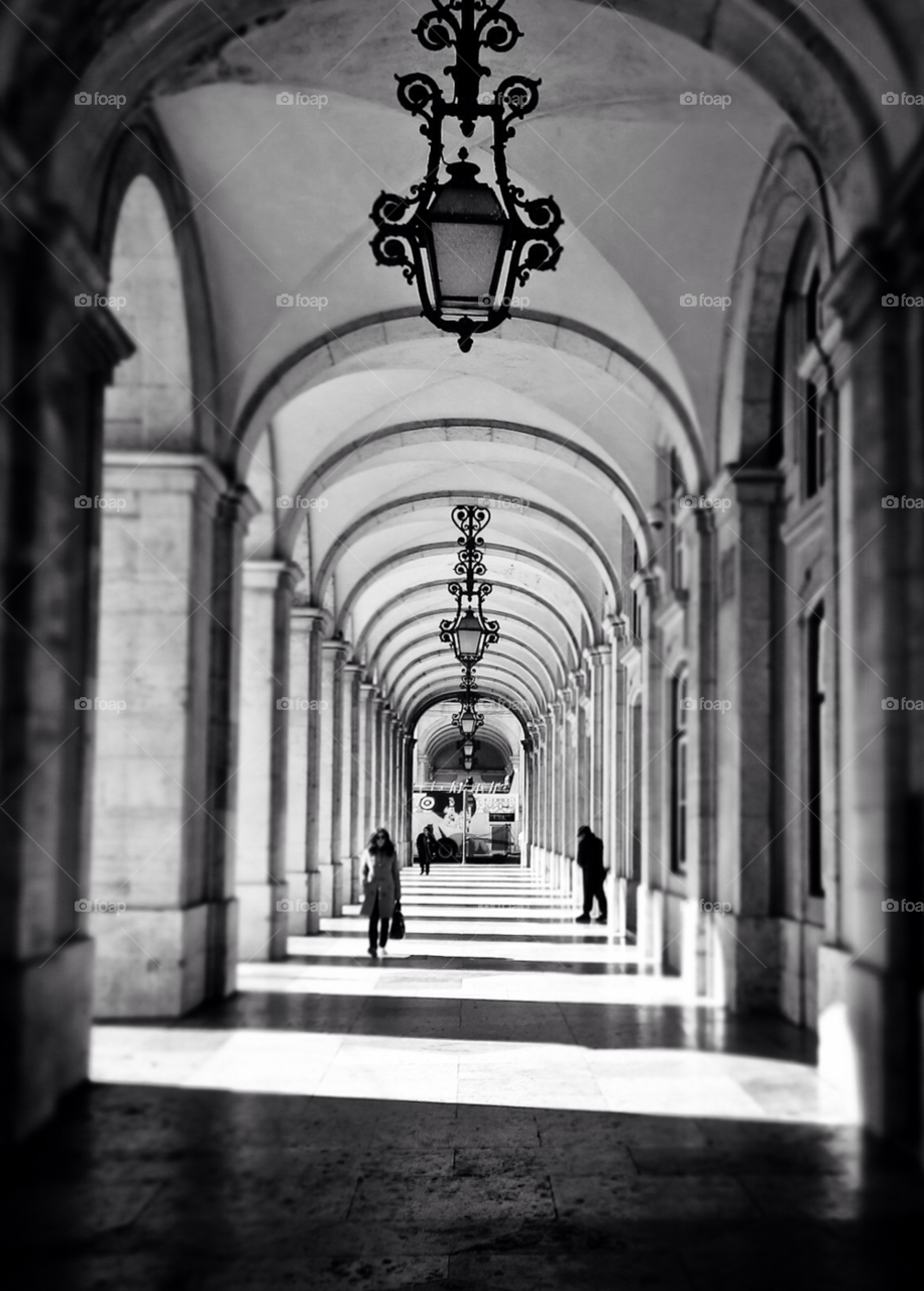 black and white perspective portugal hallway by ponchokid