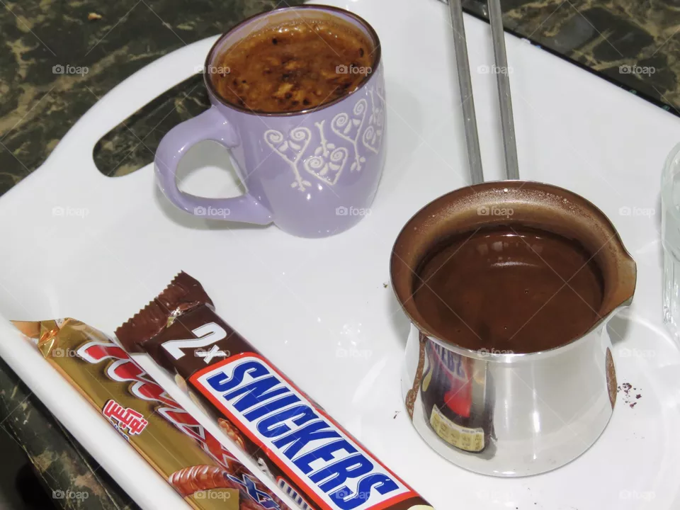 Delicious coffee with international chocolates