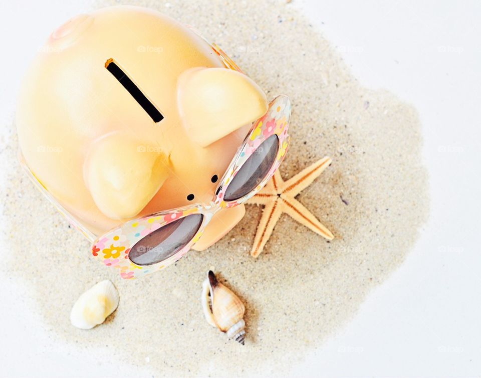 Summer piggy bank with sunglasses 