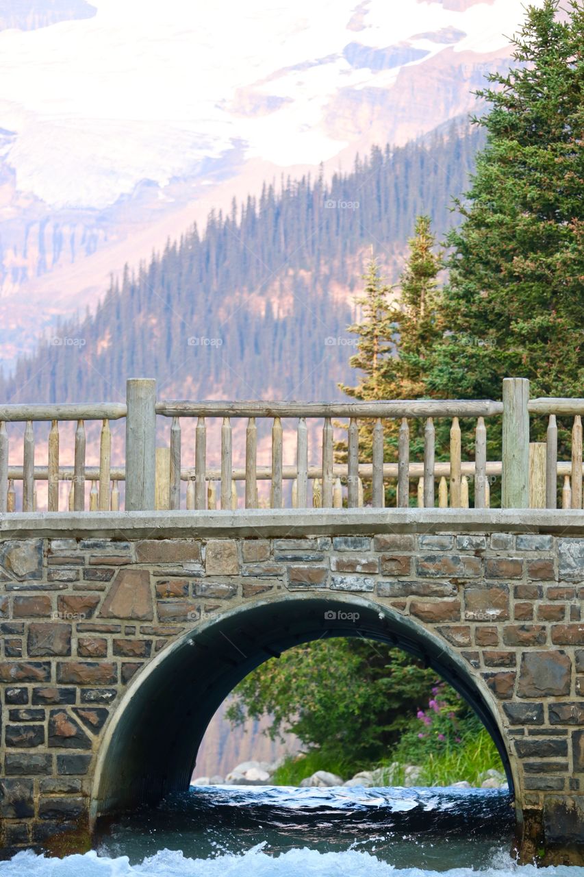 Romantic stone bridge in the Rocky Mountains at Lake Louise