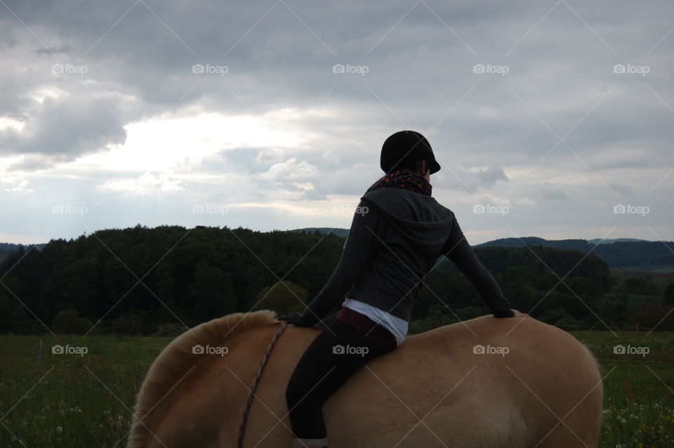 landscape horse horse rider beautiful sunlight evening