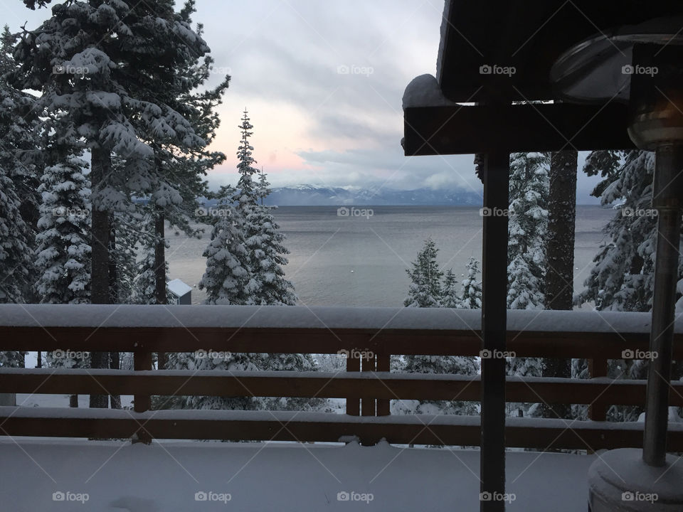 Snowy lake view 
