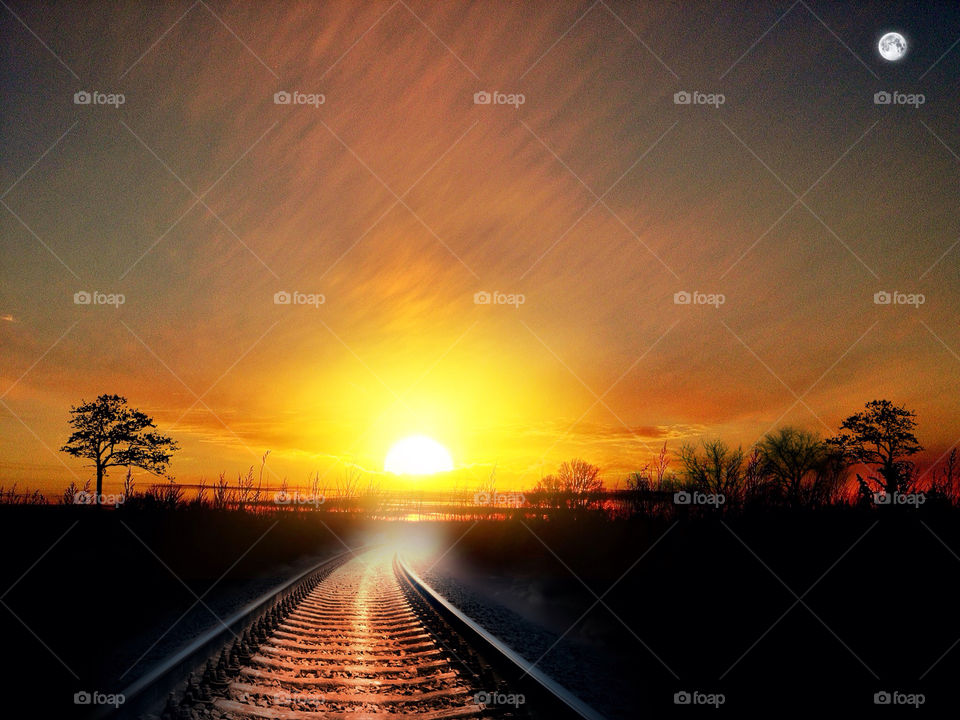 Sunset over tracks