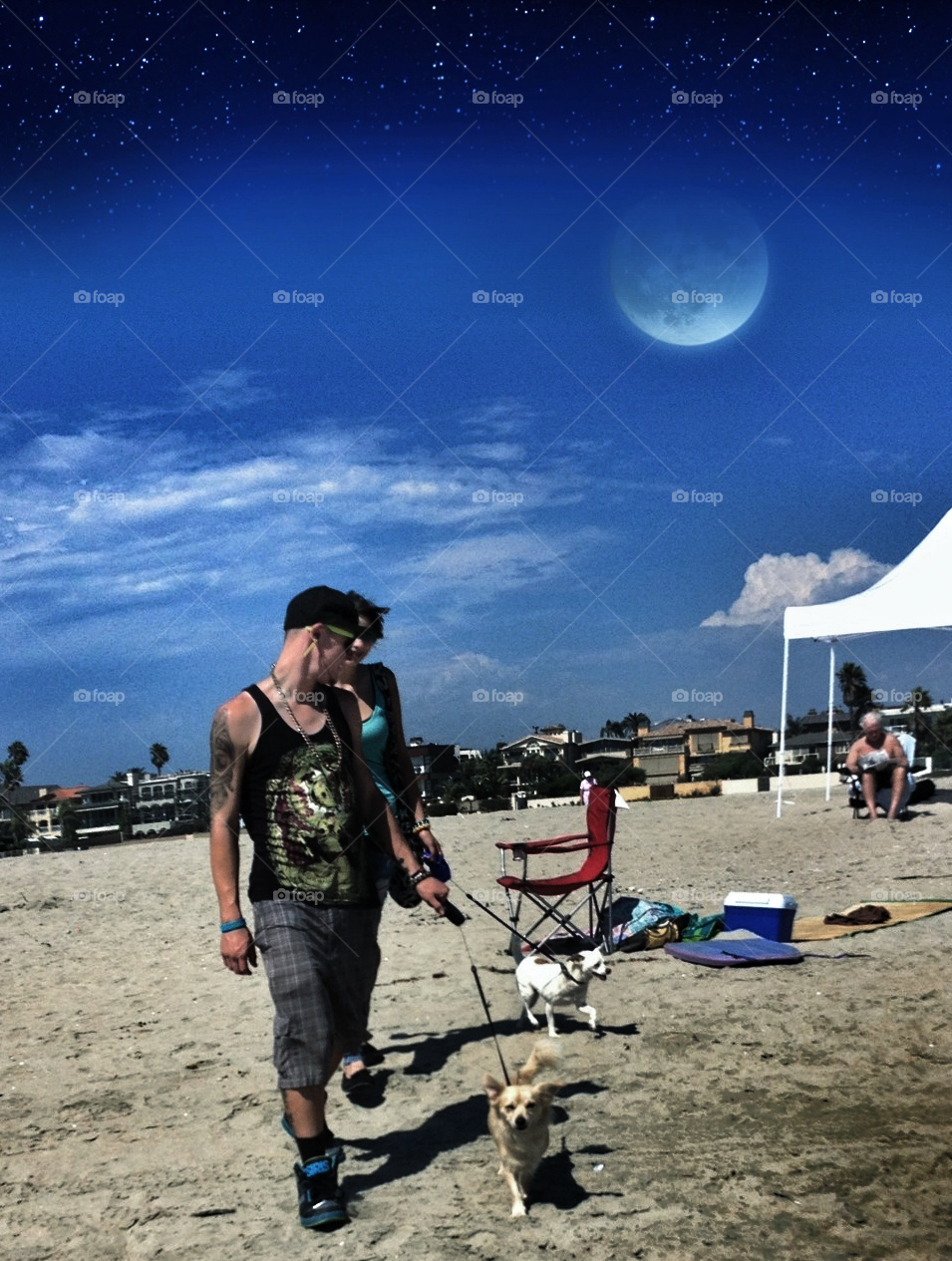 beach sky people dogs by analia