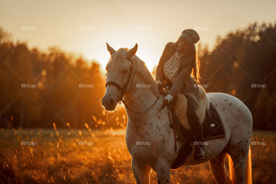 Evening walking horseback riding 