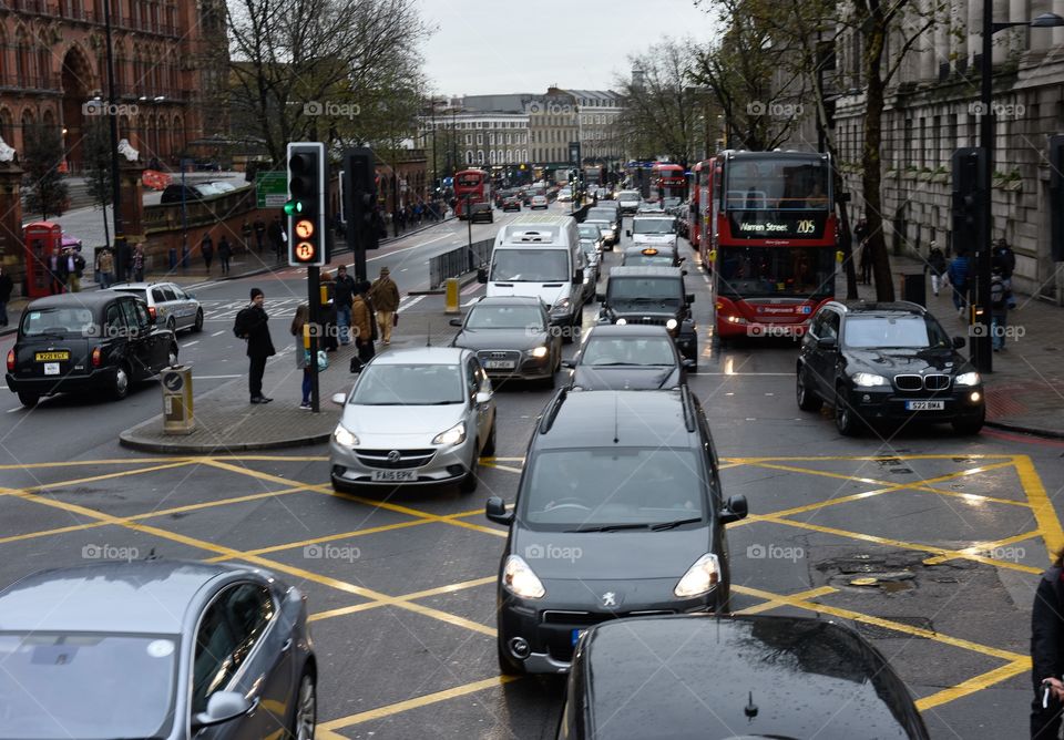 Busy traffic in central London.